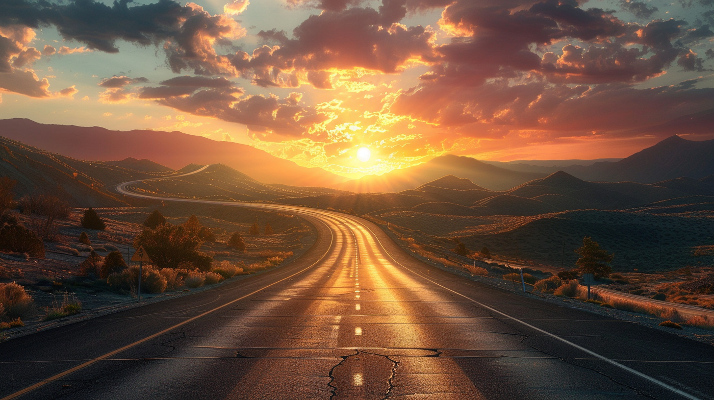 Spiral Highway: Sunrise in Hyper Realistic Style