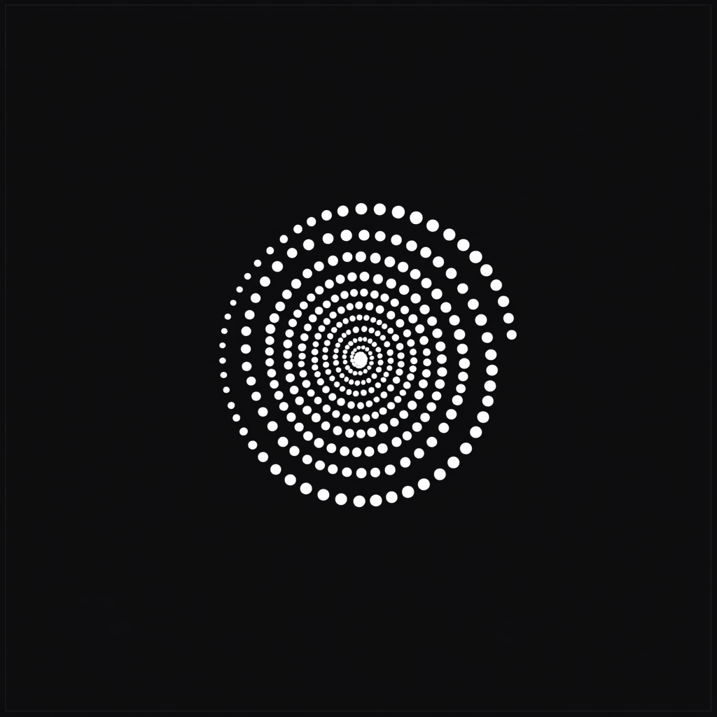 Spiral of white dots on black background.