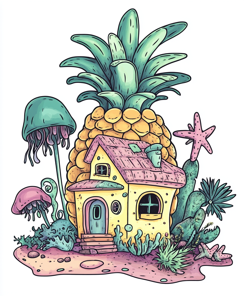 Spongebob's pineapple house drawing in Nickelodeon style.