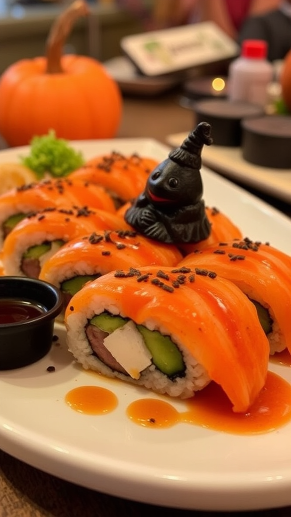 Spooky Halloween Sushi Plate with Cute Decorations