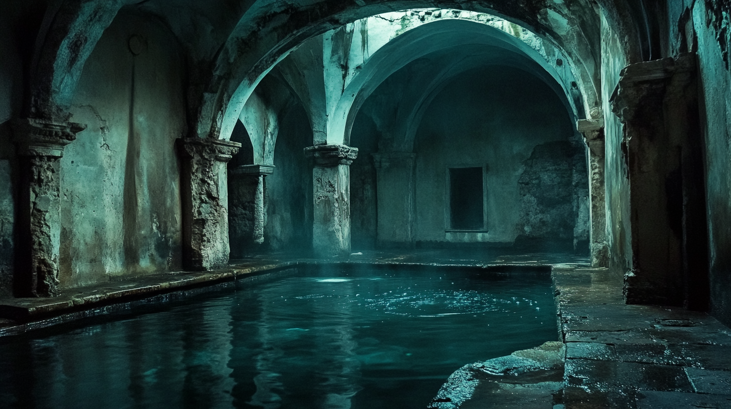 Spooky Roman Baths at Midnight with Evil Water