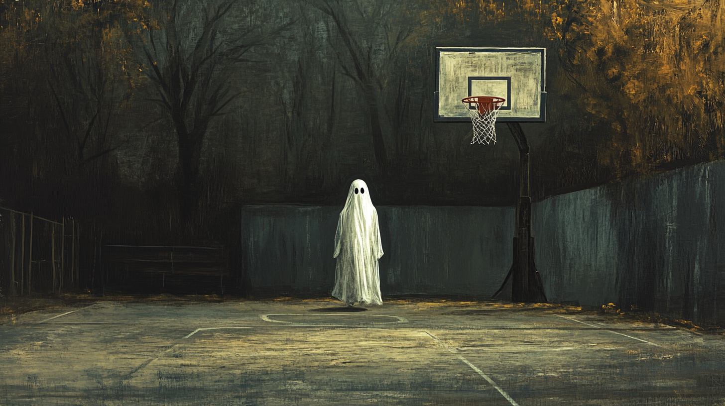 Spooky Textured Painting Style Basketball Court Ghost