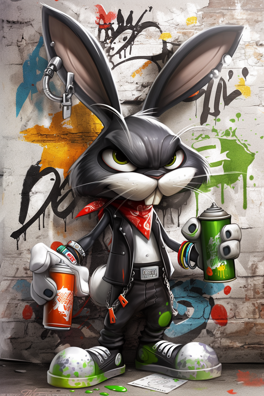 Spray-Paint Rebel Rabbit: Urban Graffiti Mischief