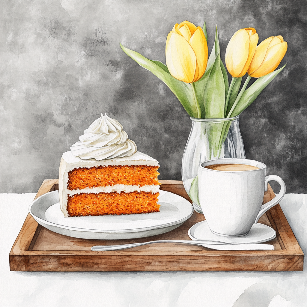 Spring-themed watercolor cake and coffee clipart.