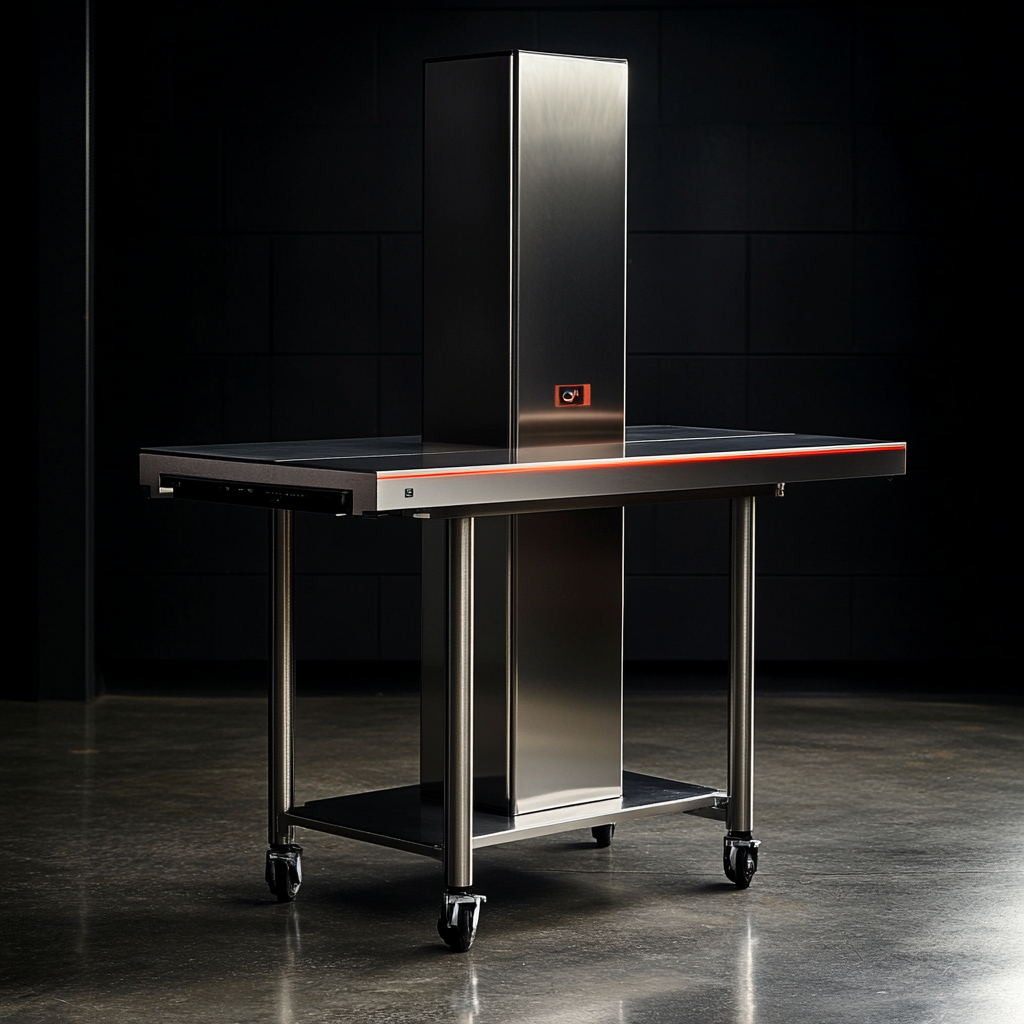 Stainless Steel Lab Table with Tall Black Box, Product Photography 