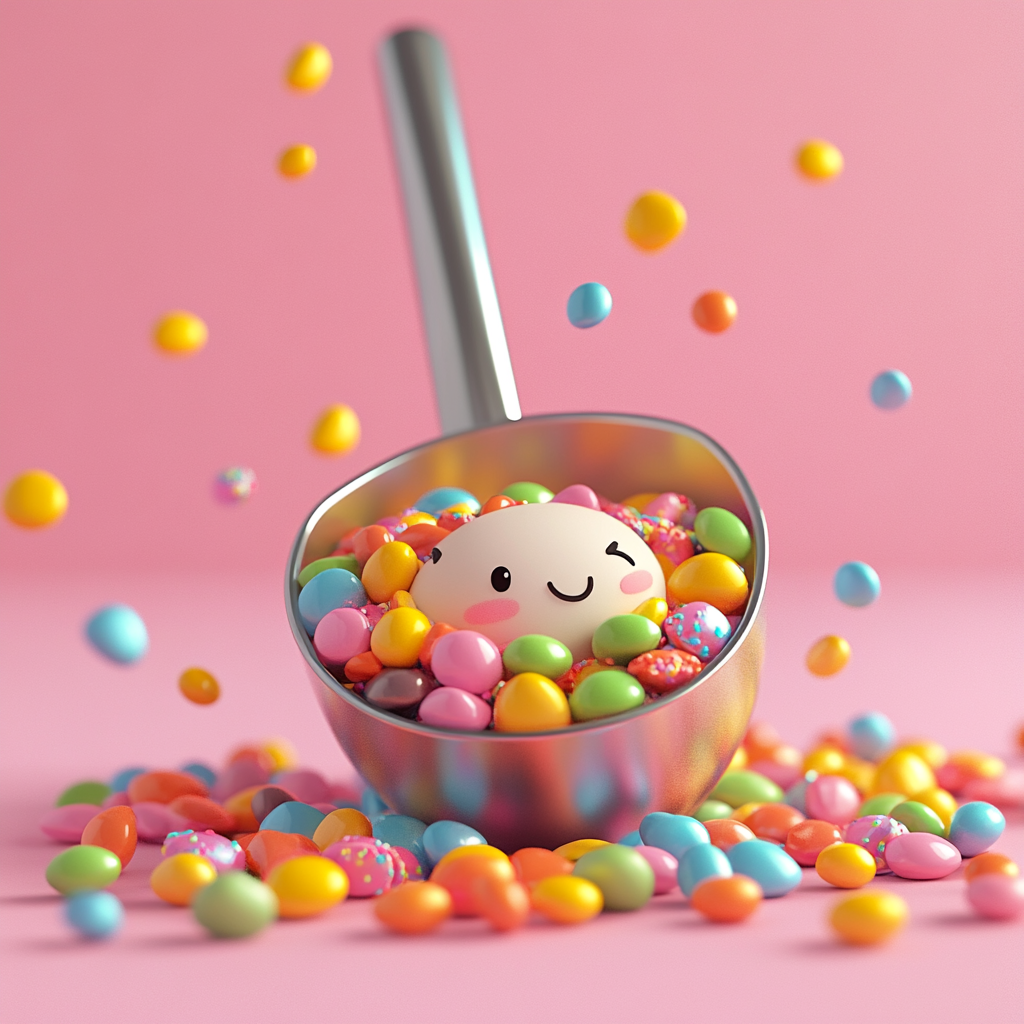 Stainless Steel Scoop Scooping Many Candies Illustration