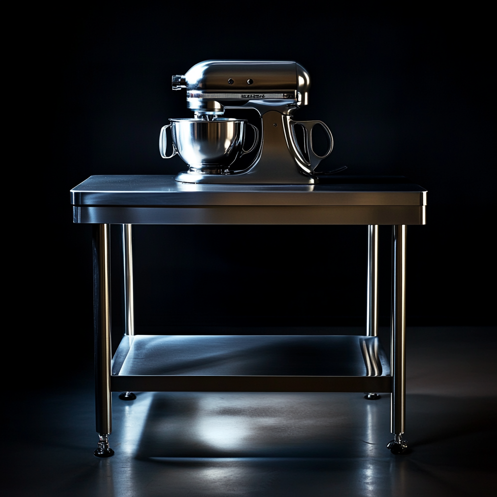 Stainless Steel Table with Stand Mixer, Product Photography