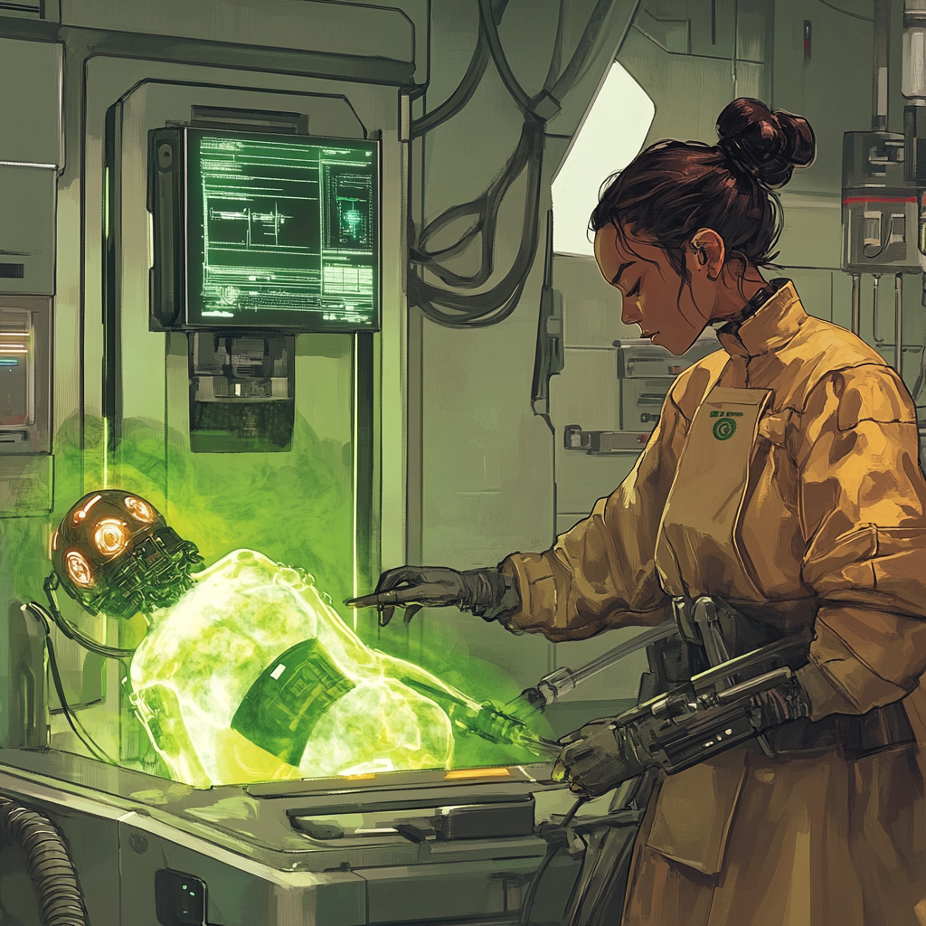 Star Wars female Jedi in medical room knocked unconscious.