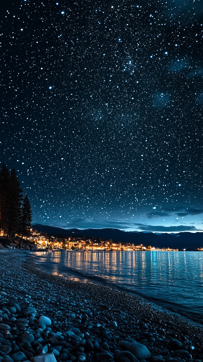 Starry sky above Lake Tahoe, California, high resolution, beautiful.