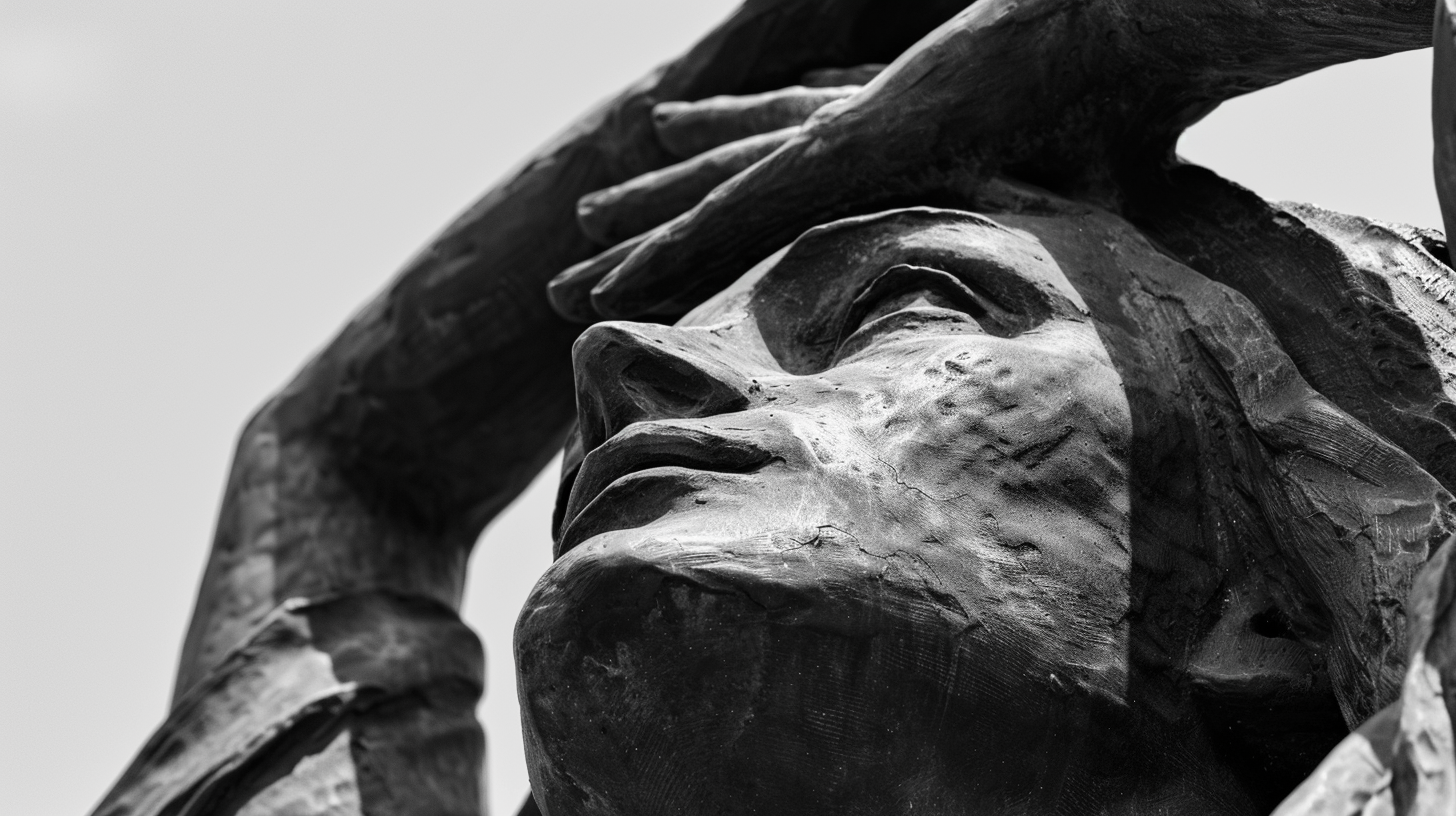 Statue of woman holding United States on shoulders.