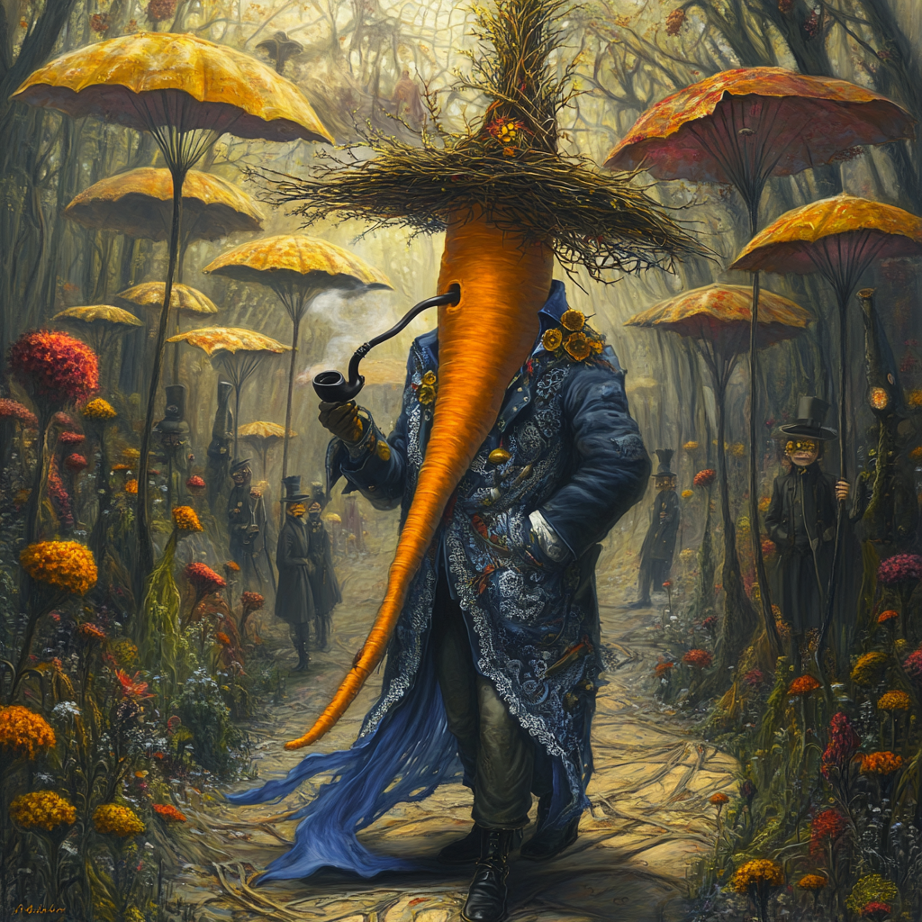 Steam Punk Carrot with Twig Hat Smoking Pipe 