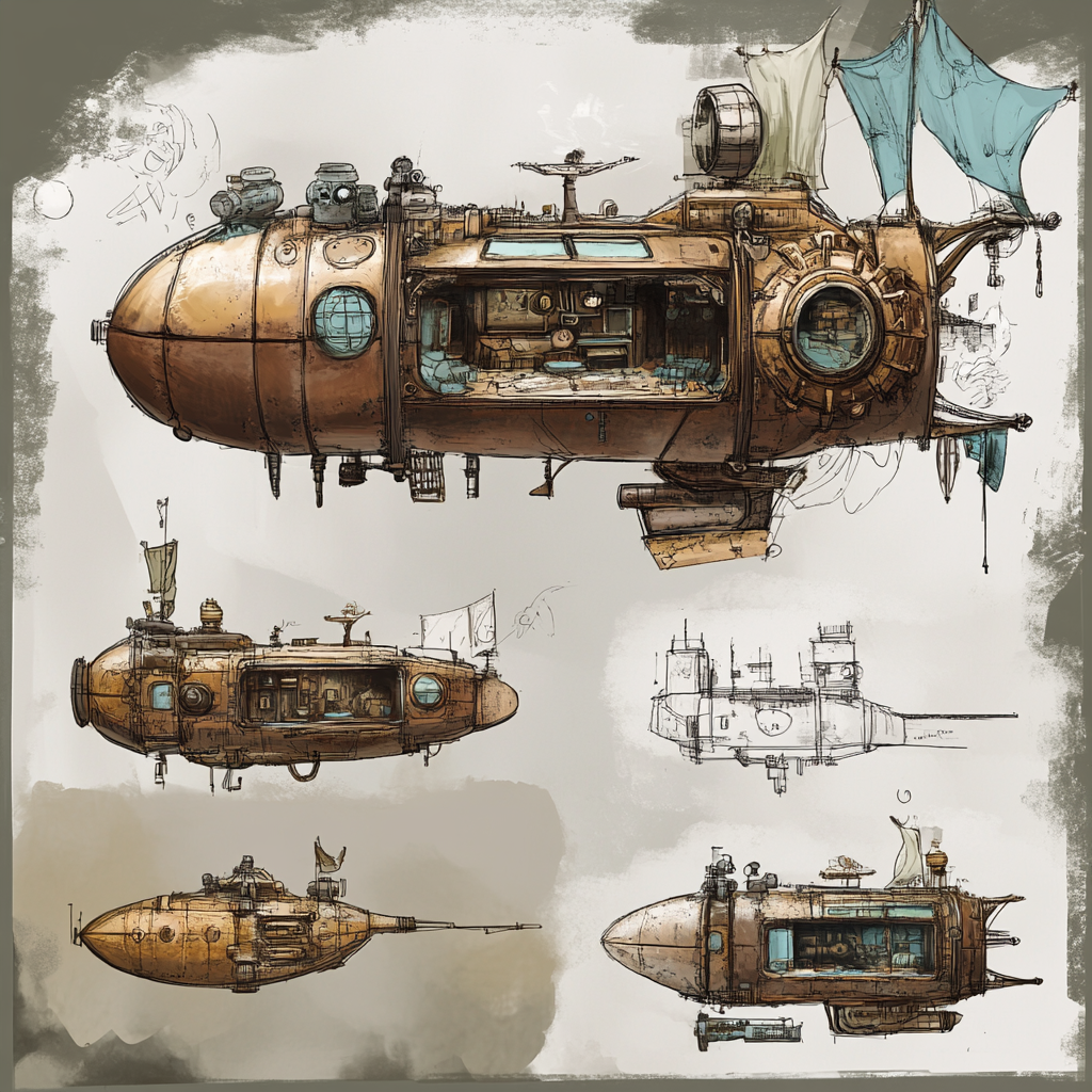 Steam punk flying ship concept art module design