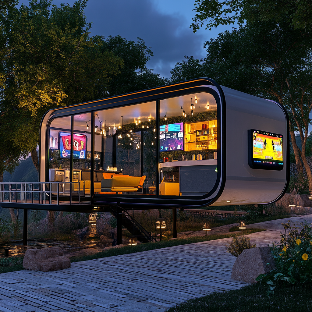 Steelers themed camper pod with man cave interior.