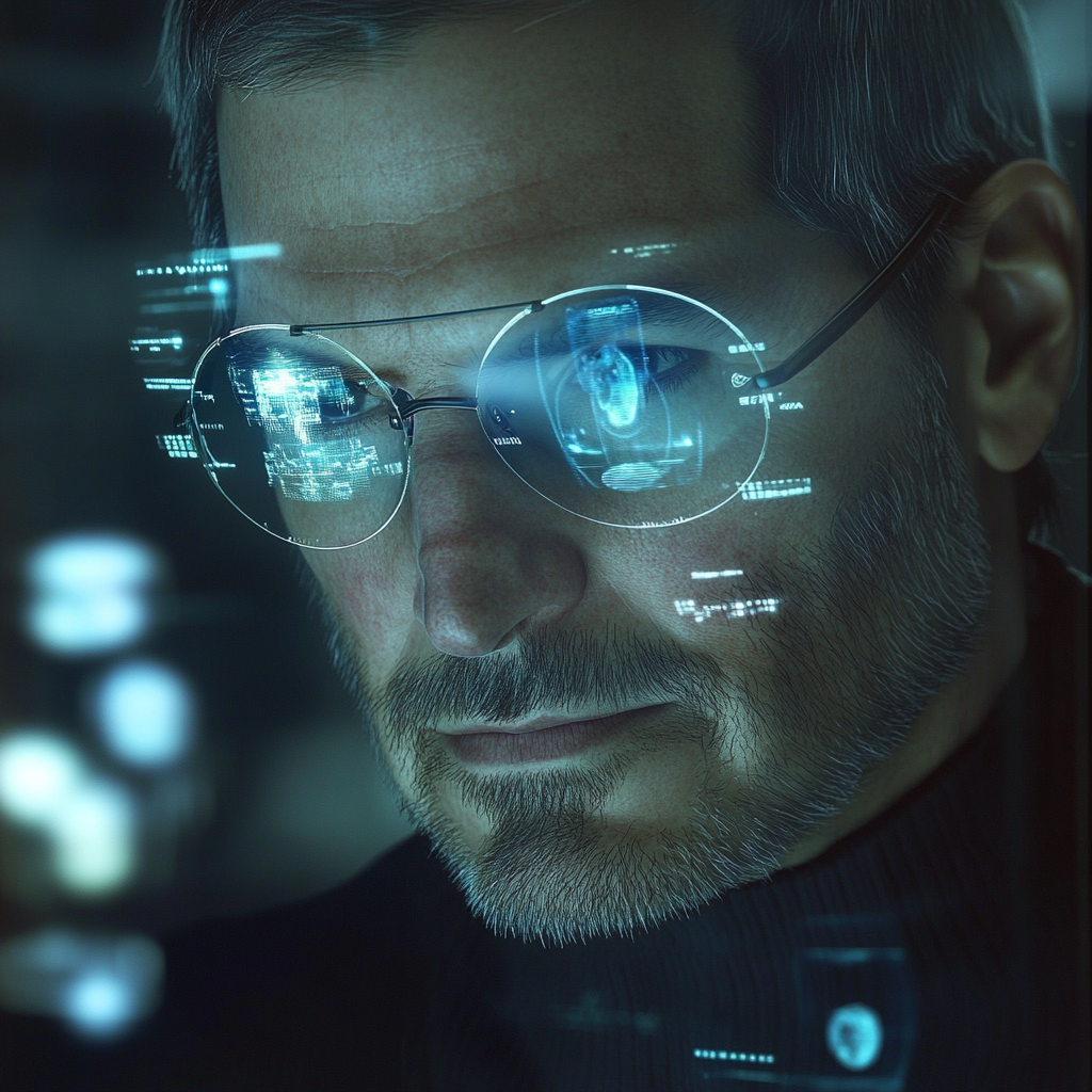 Steve Jobs looks at 3D anime hologram