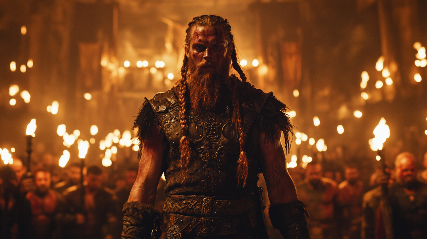 Still from D&D universe movie: tall viking hunter.