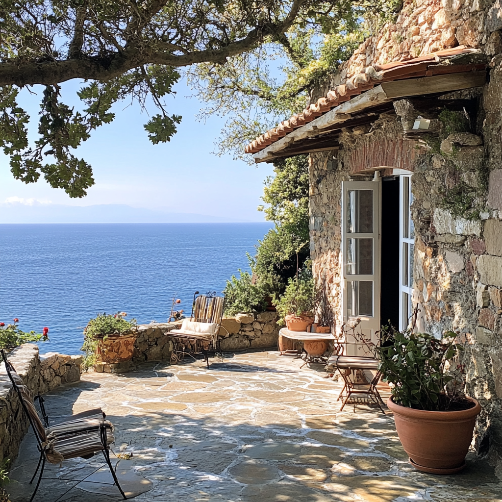 Stone house with sea view, traditional and historic style.