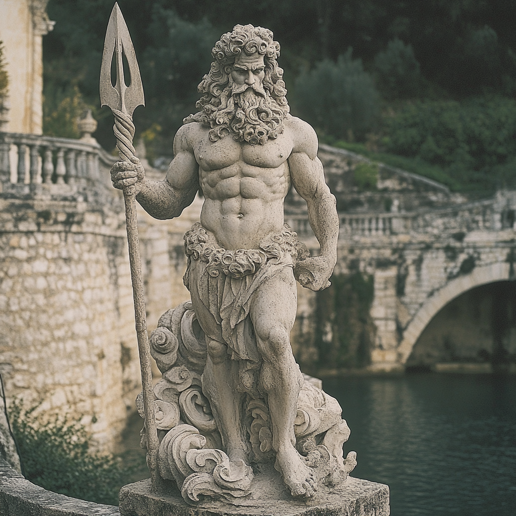 Stone sculpture of Poseidon, god of sea statue