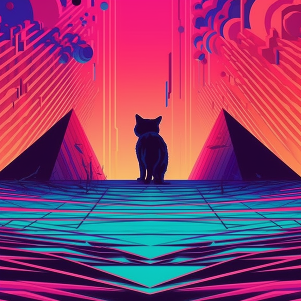 Strange cat in sacred geometric album cover art.