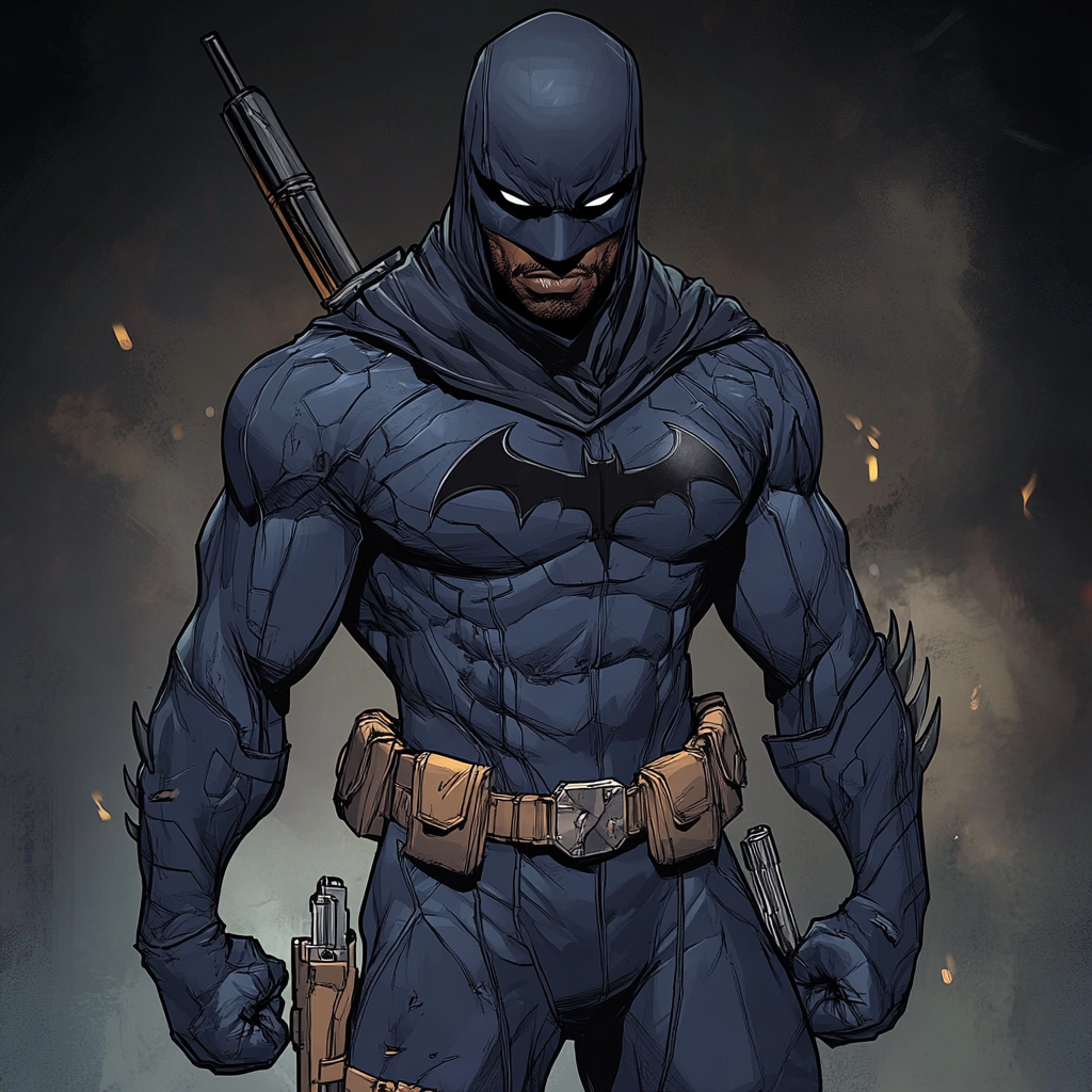 Street-Level Superhero in Blue Suit with Weapons