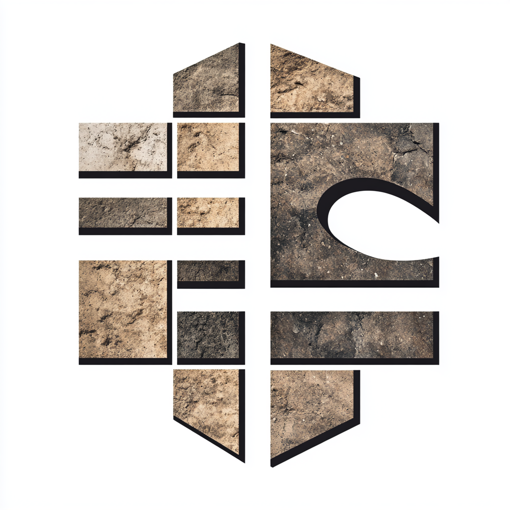 Strong, precise 'EC' logo with hardscaping elements.