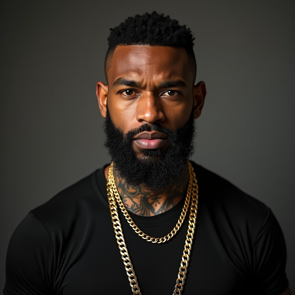 Strong Man with Neck Tattoos and Gold Chain