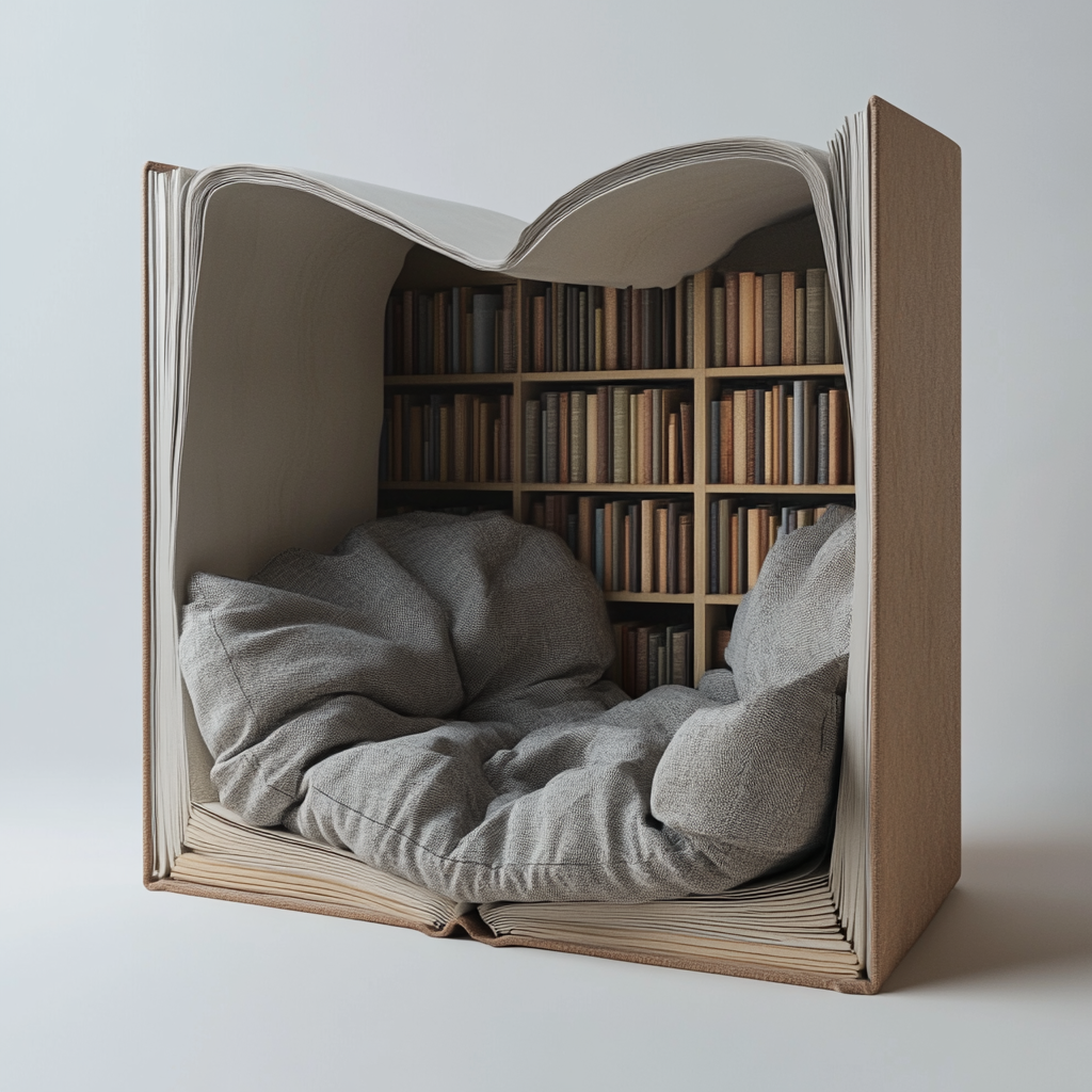 Studio Installation with Vertical Book Armchair & Shelf