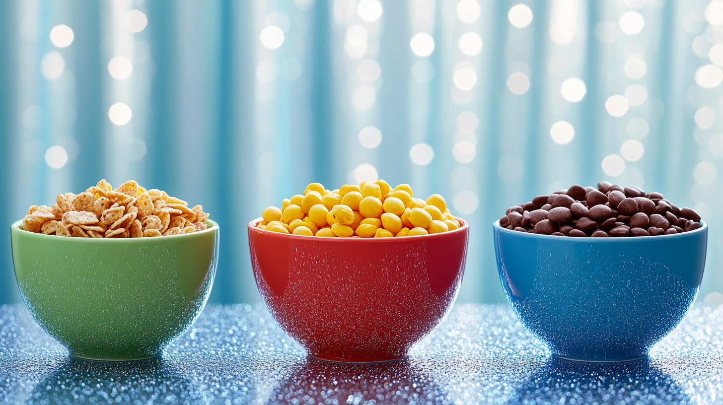 Studio photo of 3 bowls with sparkly design.