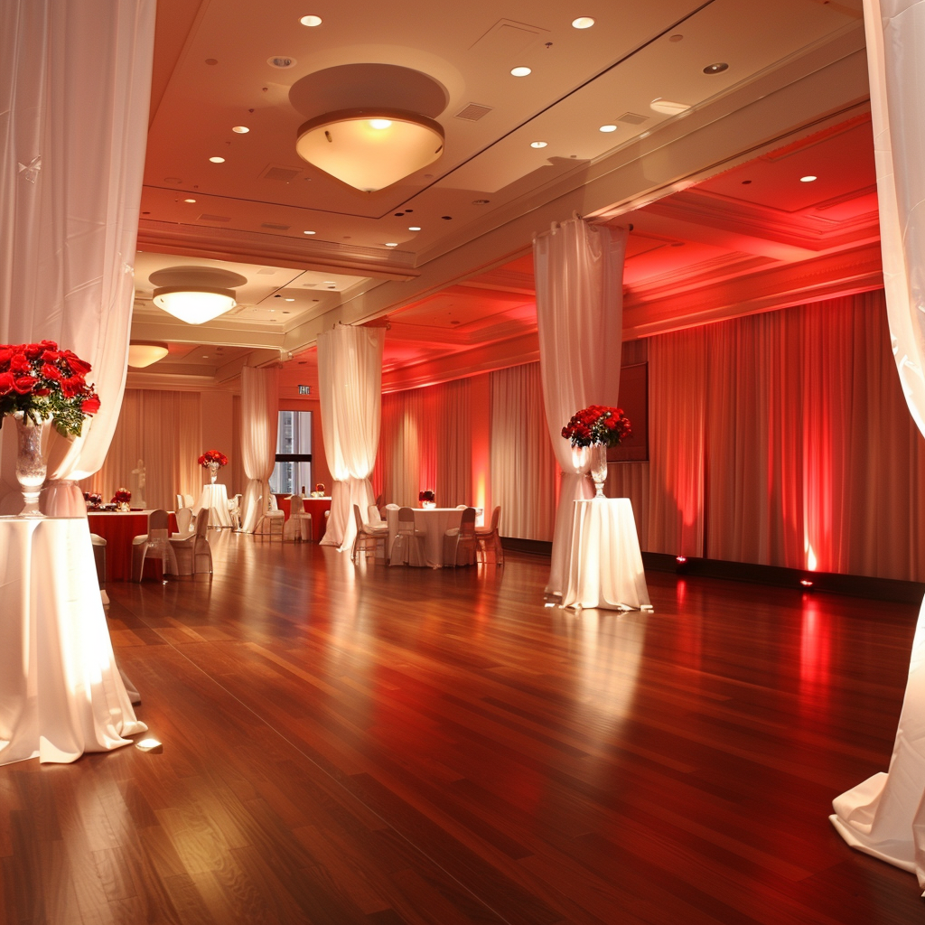 Stunning, elegant dance party with red-white color scheme.