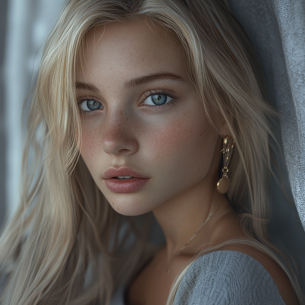 Stunning 8K selfie of young blonde girl.