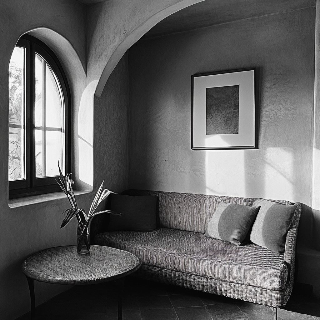 Stunning contrast in black and white vacation rental interior.