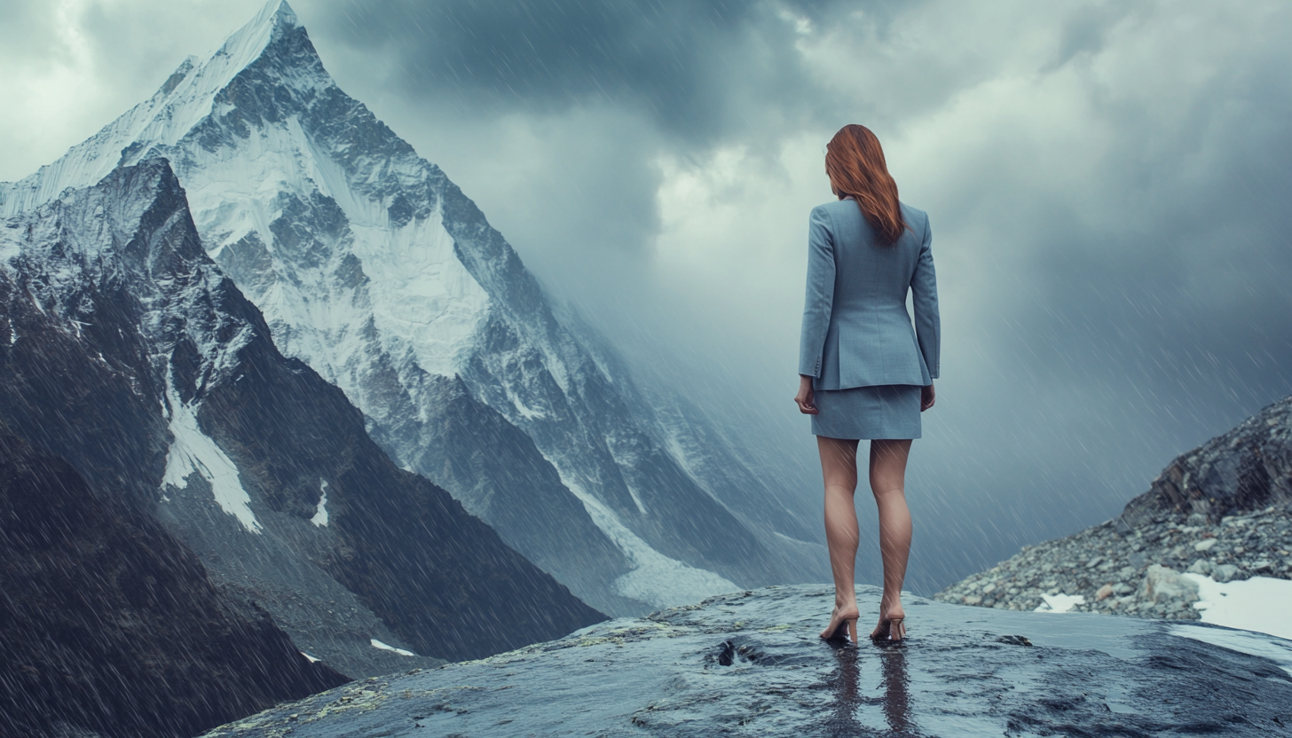 Stylish Lawyer on Everest in Stormy Weather