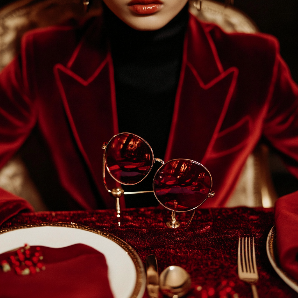 Stylish holiday table setting with velvet red attire.