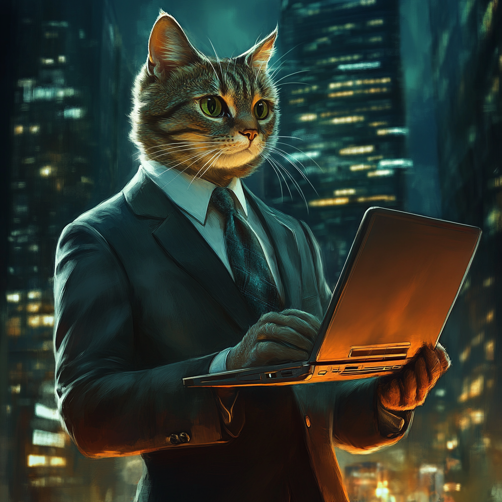 Suave Cat CEO Laptop Style City Office