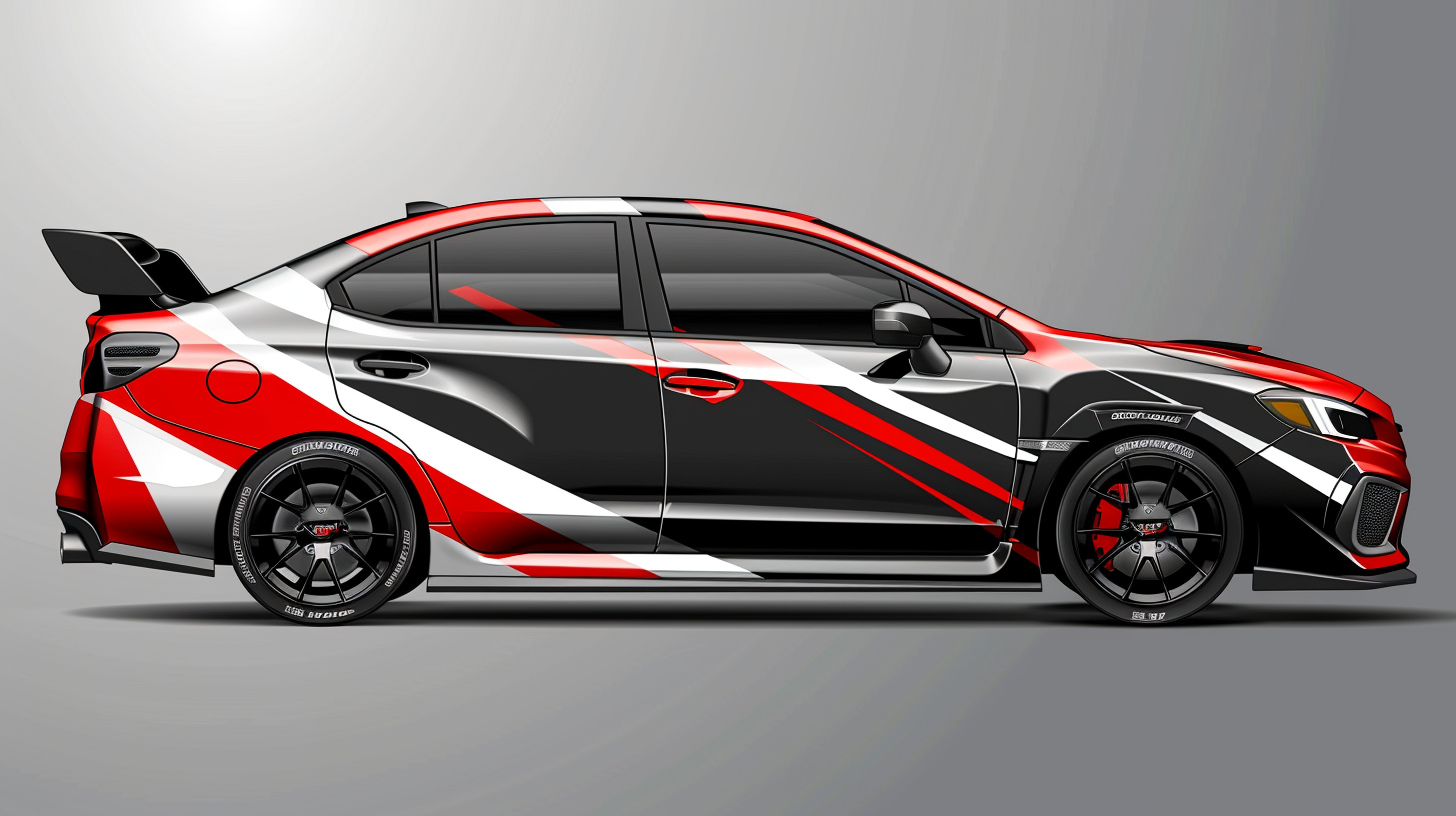 Subaru WRX TR wrap design with vector graphics.