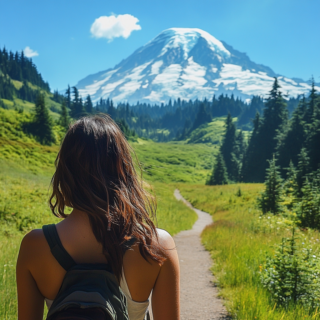 Summer Hiking Mt Rainier Watercolor Painting Animation