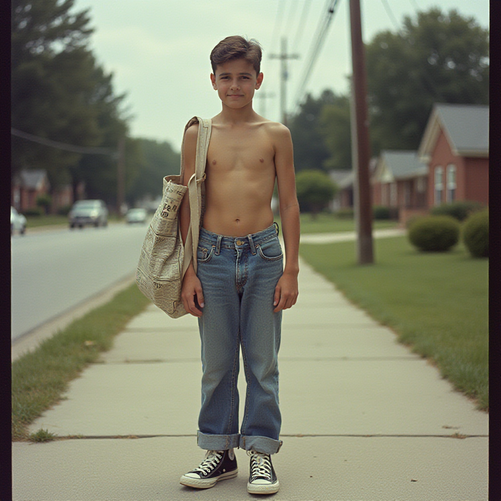 Summer Newspaper Delivery Boy in 1980s Suburb