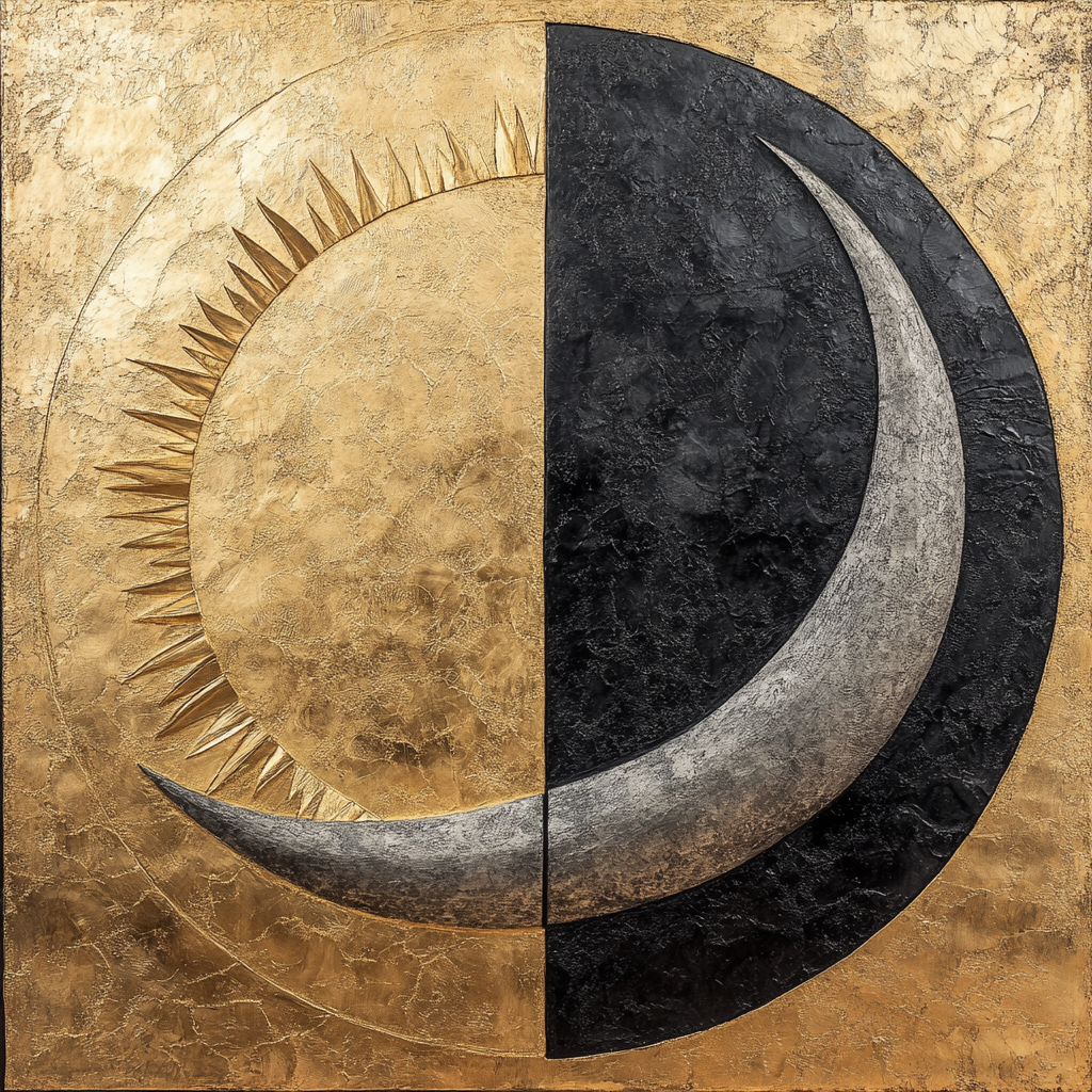 Sun and Moon Eclipse Relief in Gold and Silver