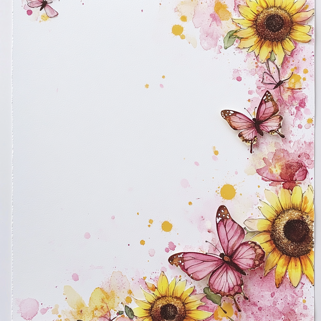 Sunflower and Butterfly Border on Stationery Sheets