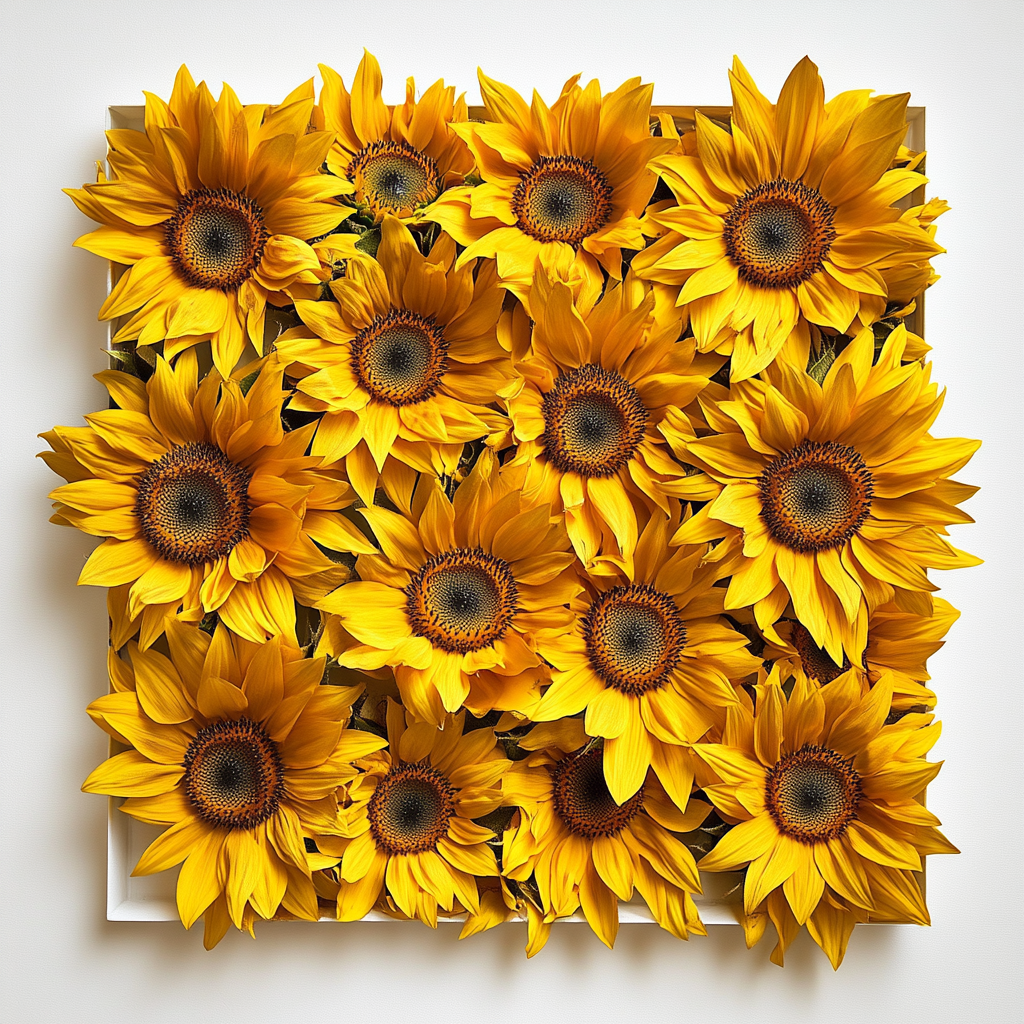 Sunflowers in a Rectangle with Petals Extending Beyond