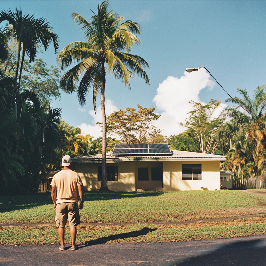 Sunny day in Puerto Rico with solar employee.