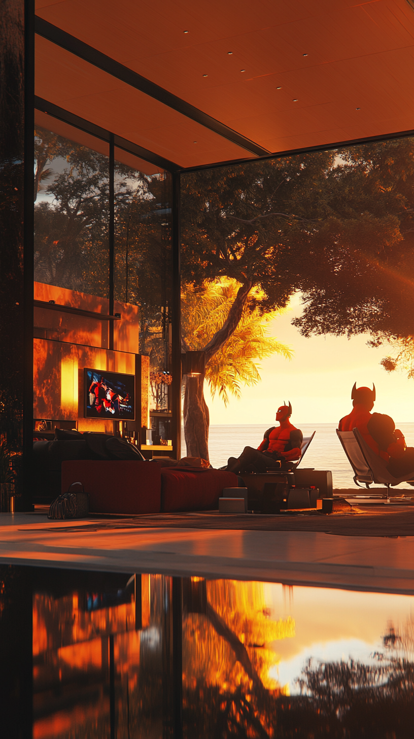 Sunset Luxury Living Room with Deadpool & Wolverine