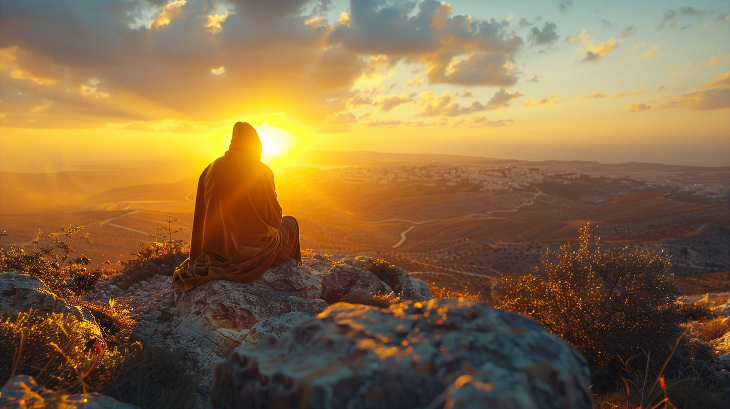 Sunset pilgrimage view path Jerusalem mountain 8k photography