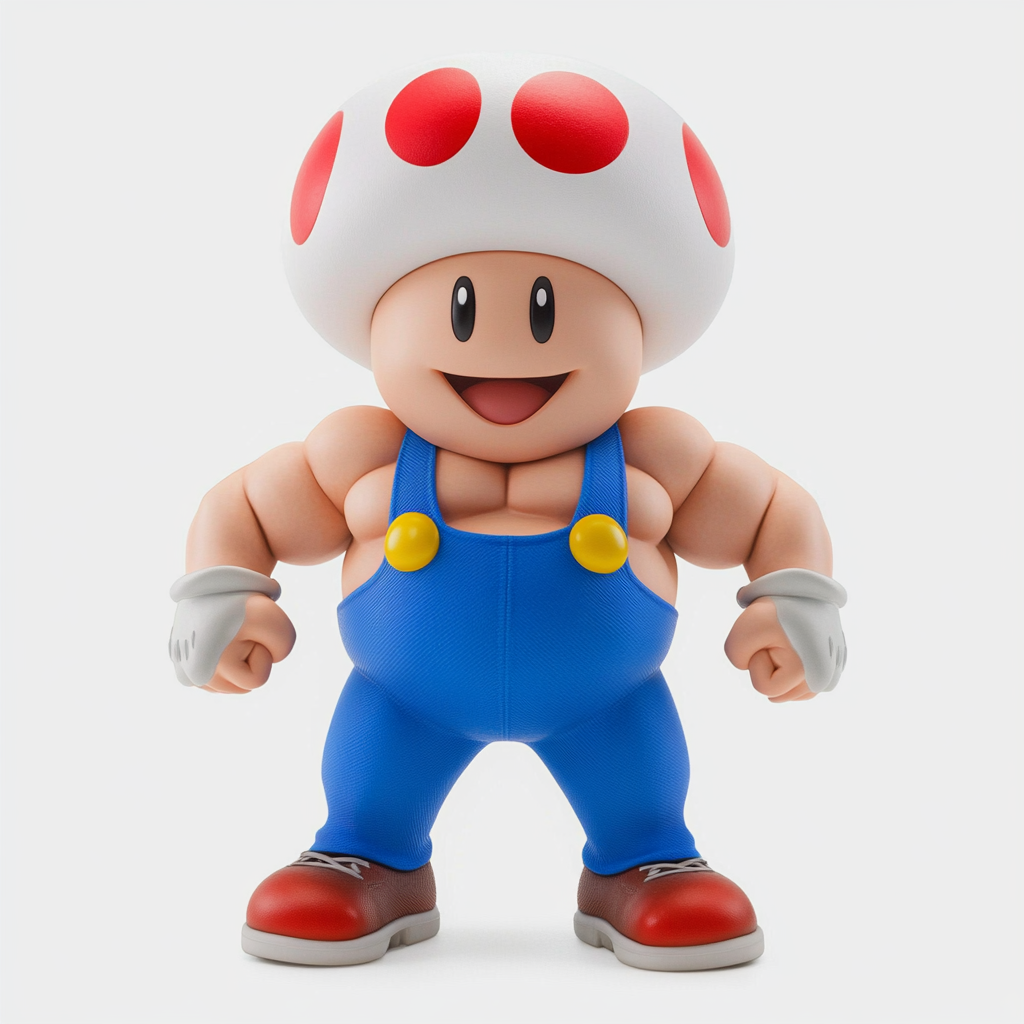 Super Mario Toad smiling in front of white background