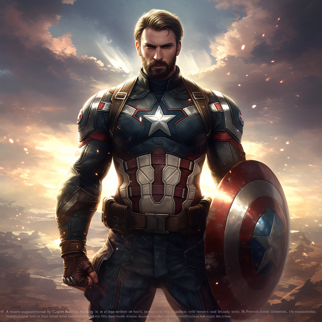 Superhero in Captain America suit with shield, ready for battle.