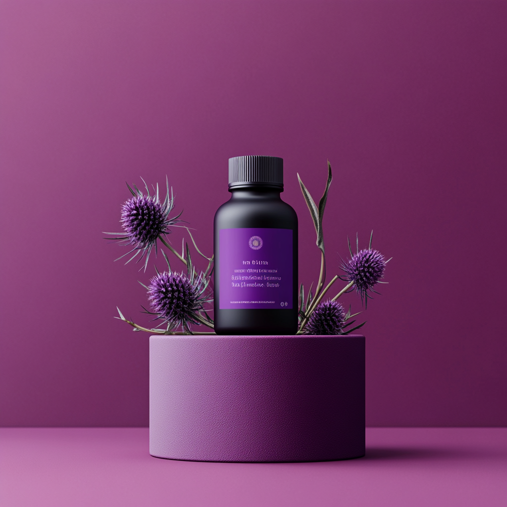 Supplement brand image with elegant purple design