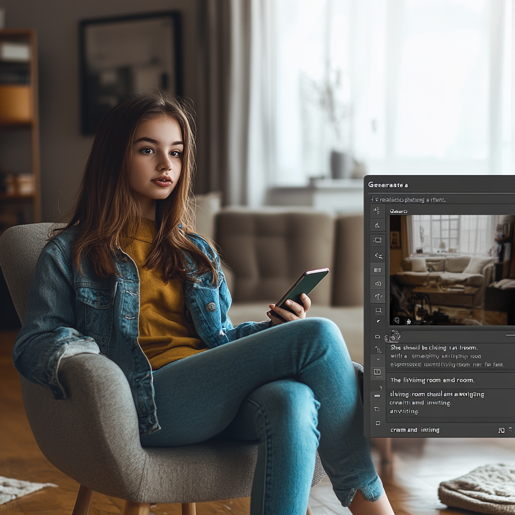 Surprised Teenage Girl Using Smartphone in Bright Living Room