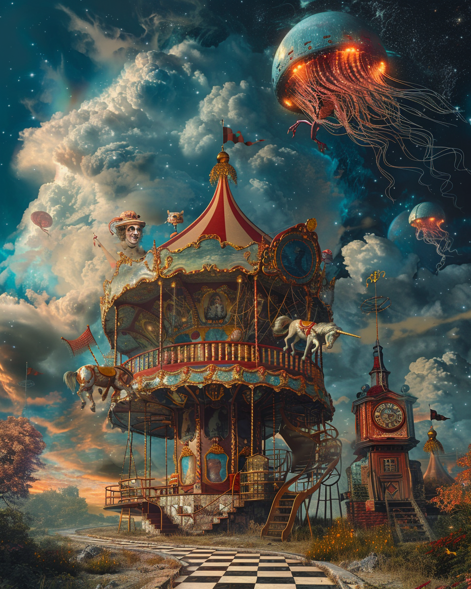 Surreal Circus Fantasy Environment with Strange Objects