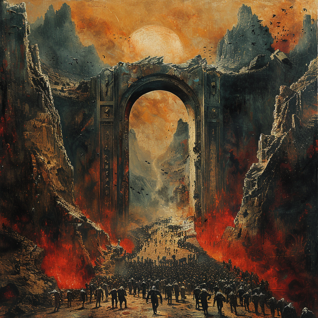 Surreal Door to Hell Artwork with Fierce Ghosts