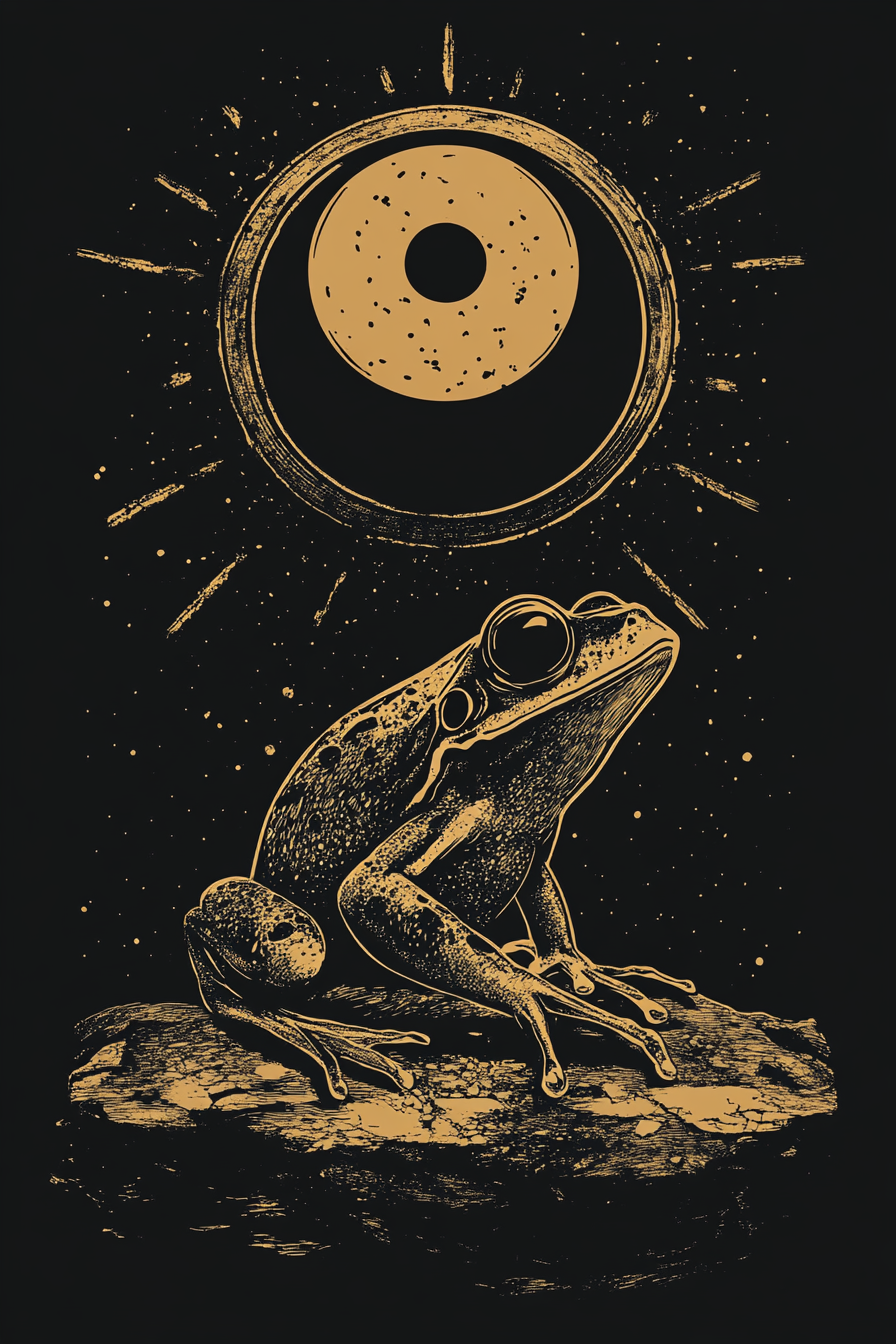 Surreal Mars Frog: Old Block Print T-shirt Design