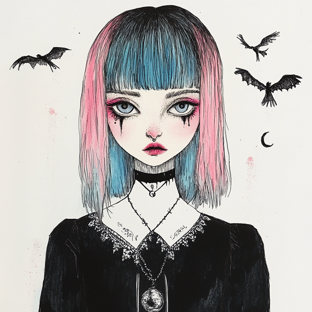 Surreal Pastel Goth Portrait Inspired by Edward Gorey